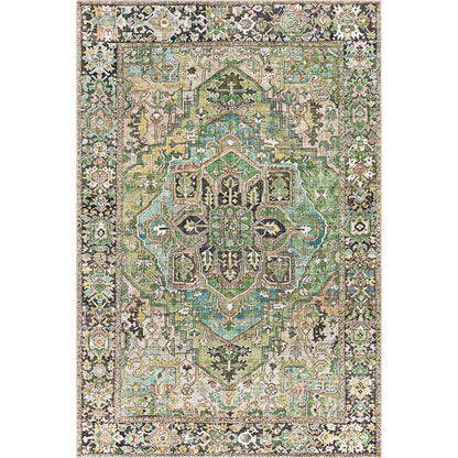 Iris Rug - 19334 by Livabliss in medium green, dark blue, charcoal, light olive, sage, light beige. Made from polyester in a unique style.