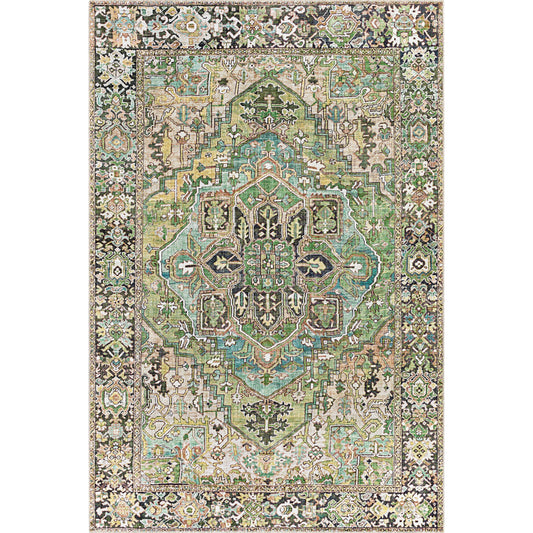 Iris Rug - 19334 by Livabliss in medium green, dark blue, charcoal, light olive, sage, light beige. Made from polyester in a unique style.