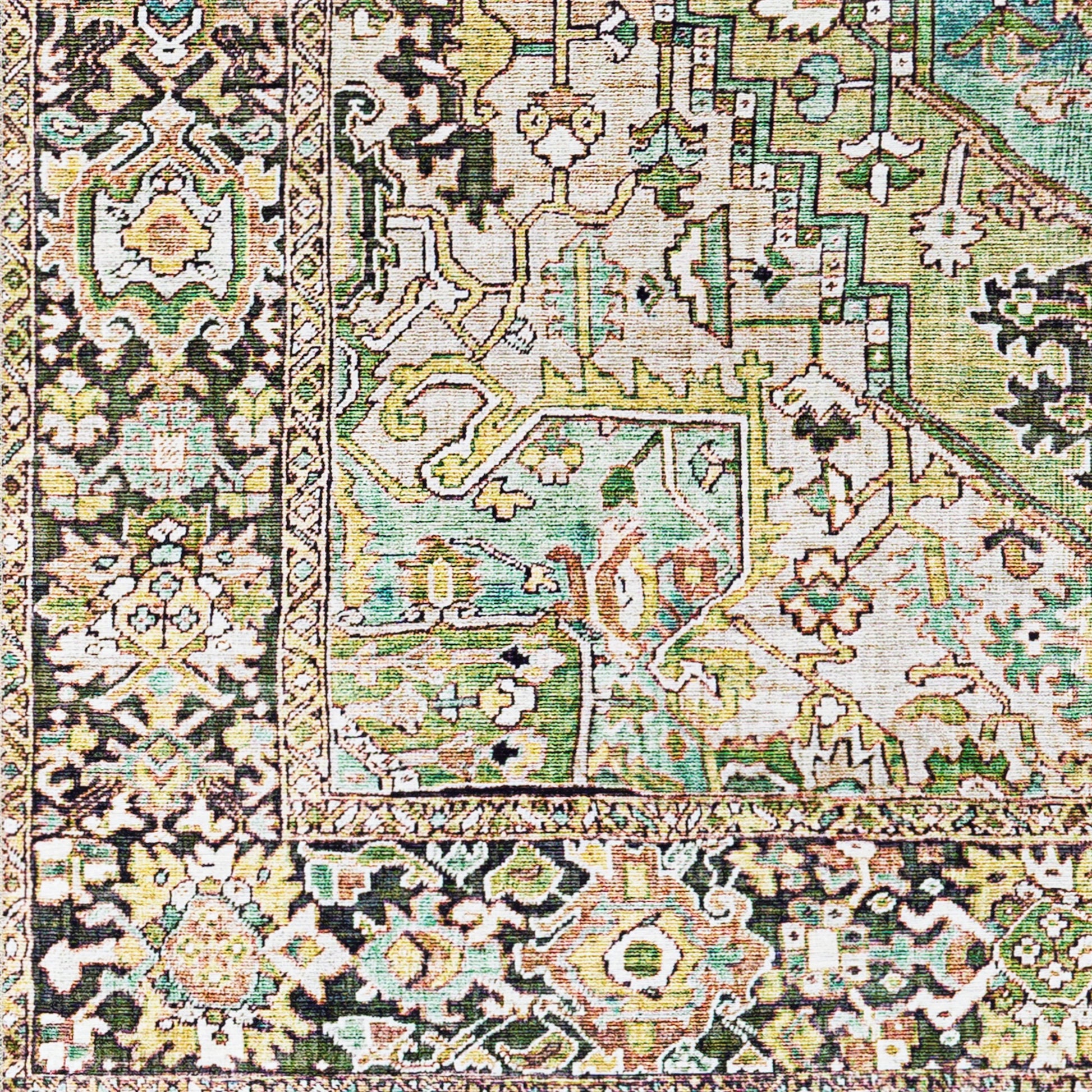 Iris Rug - 19334 by Livabliss in medium green, dark blue, charcoal, light olive, sage, light beige. Made from polyester in a unique style.