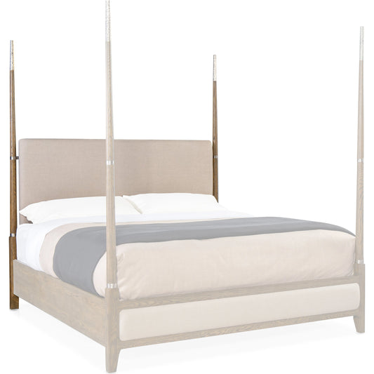 Chapman Poster Headboard by Hooker Furniture in sorrel. Made from white oak veneers with metal, fabric in a transitional style.