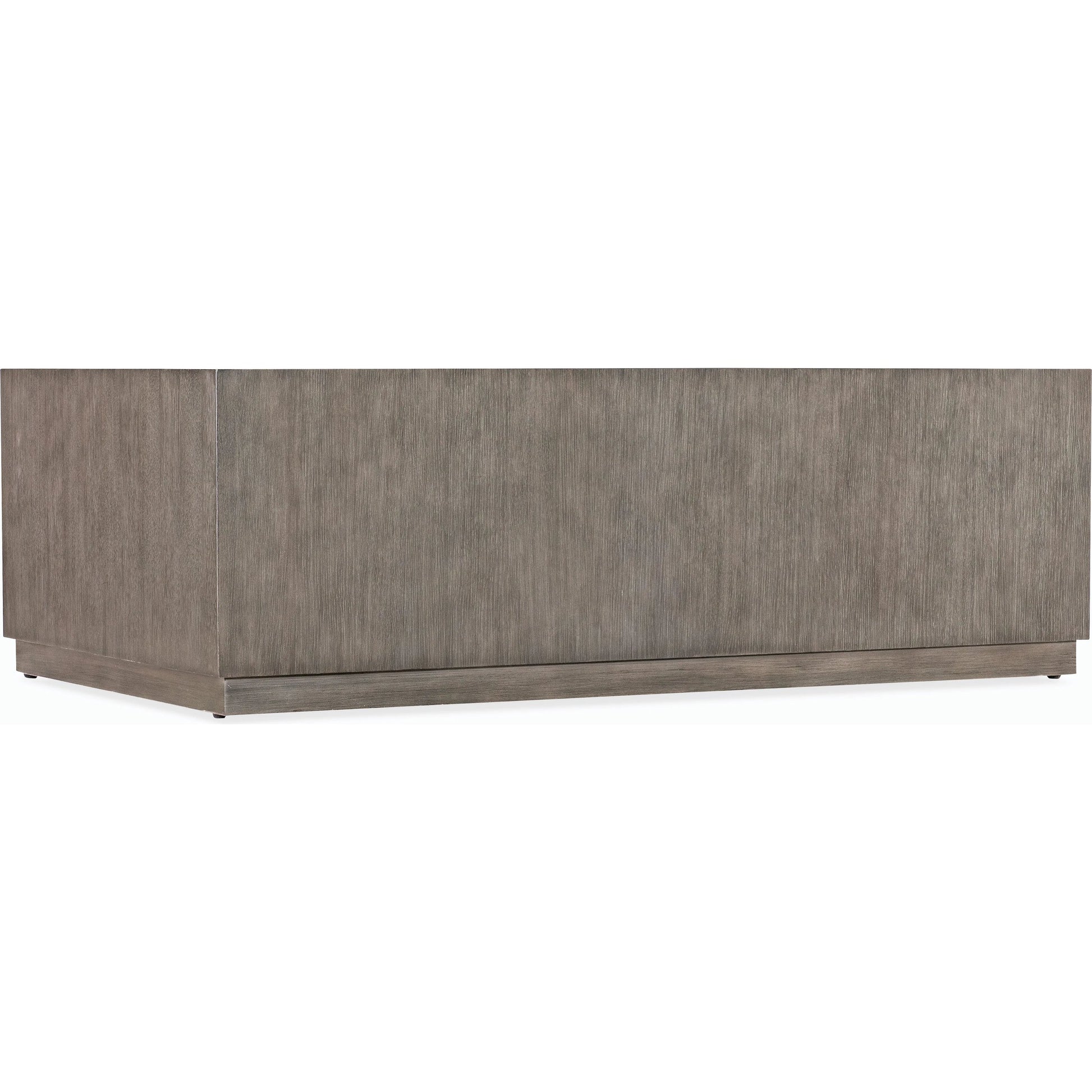 Commerce & Market Travelers Cocktail Table by Hooker Furniture in dark wood and dark wood finish. Made from hand forged sheet metal, oak veneers and tempered glass in a modern style.