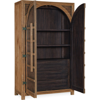 Big Sky Wardrobe by Hooker Furniture in vintage natural. Made from pecky hickory veneers, nailheads, solid-wood edged top in a modern style.