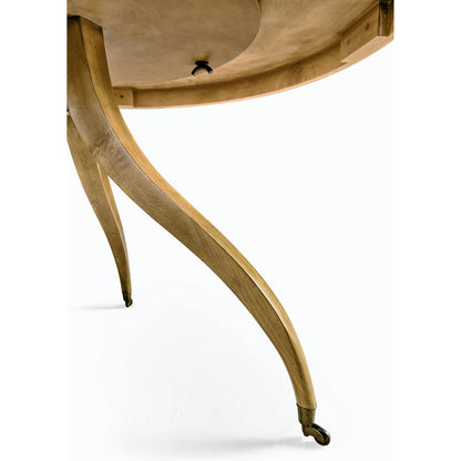 Timeless Solar Spider Leg Pedestal Dining Table by Jonathan Charles in sun bleached cherry. Made from cherry, brass in a modern style.