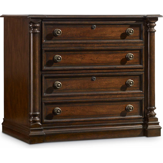 Leesburg Lateral File Cabinet by Hooker Furniture in mahogany. Made from swirl mahogany, ebony veneers in a unique style.