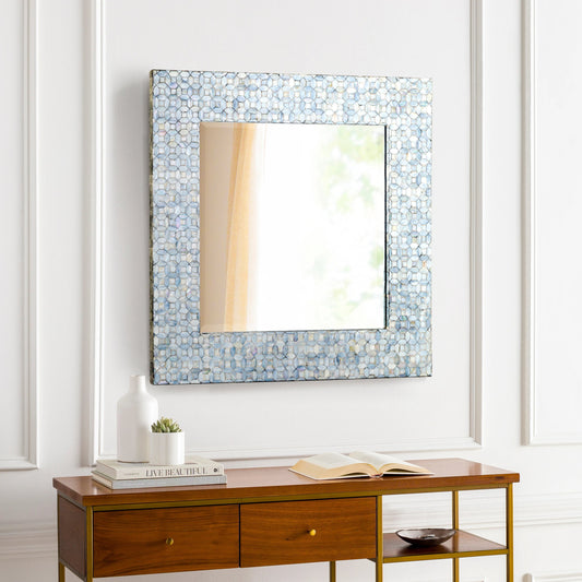 Iridescent - 32276 by Surya in frame: blue and inlaid. Made from frame: shell, frame (substrate): manufactured wood in a modern style.