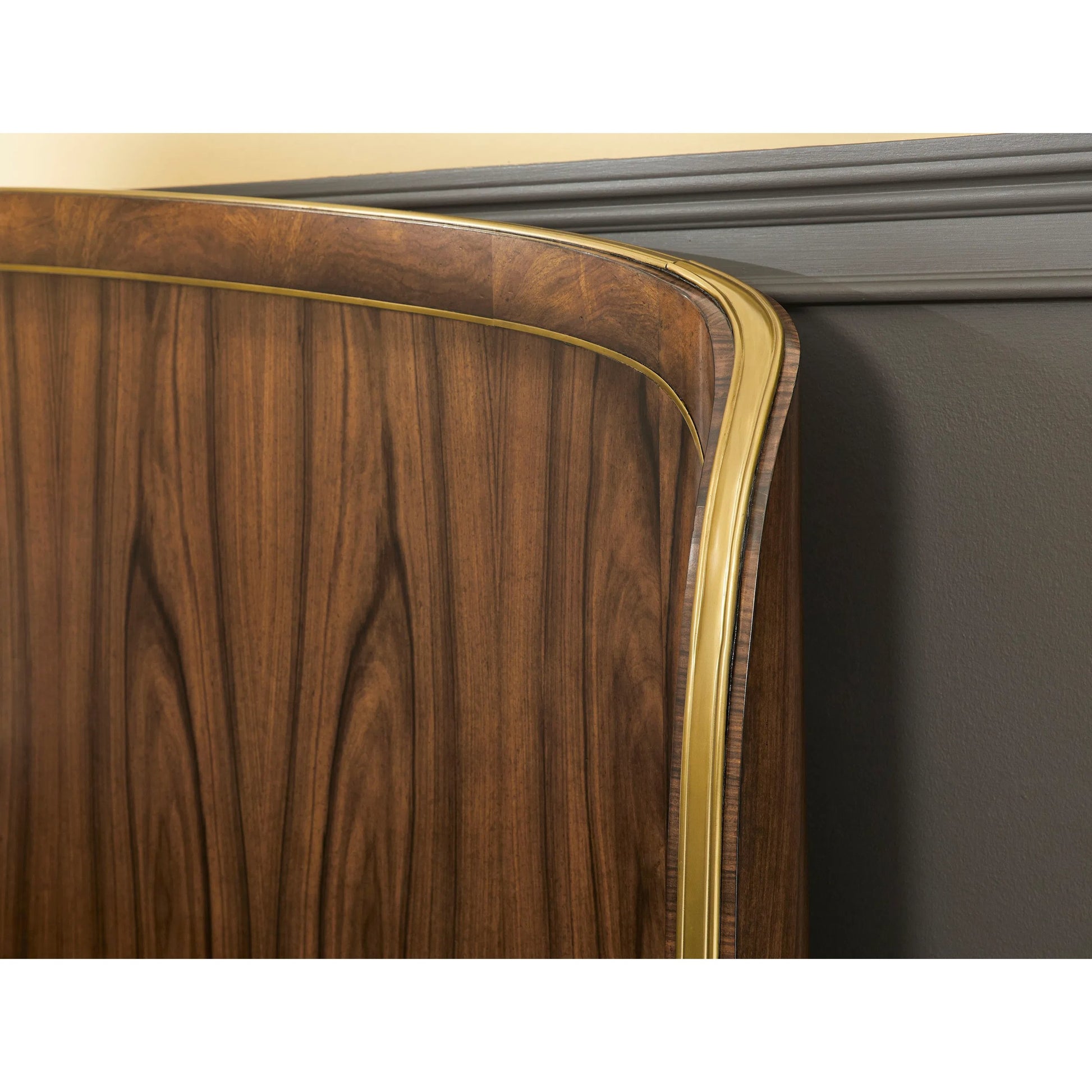 Viceroy Panel Bed by Jonathan Charles in brown and santos brown, antique brass. Made from mahogany, cerejeira veneers, santos rosewood crown veneers, brass in a traditional style.