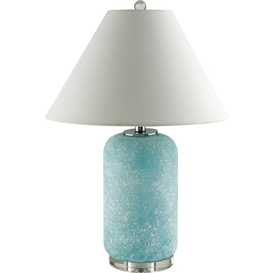Isolde - 531319 by Surya in blue, white and painted, glossy. Made from body: glass, shade (outside): linen, shade (inside): metal, finial: crystal in a modern style.