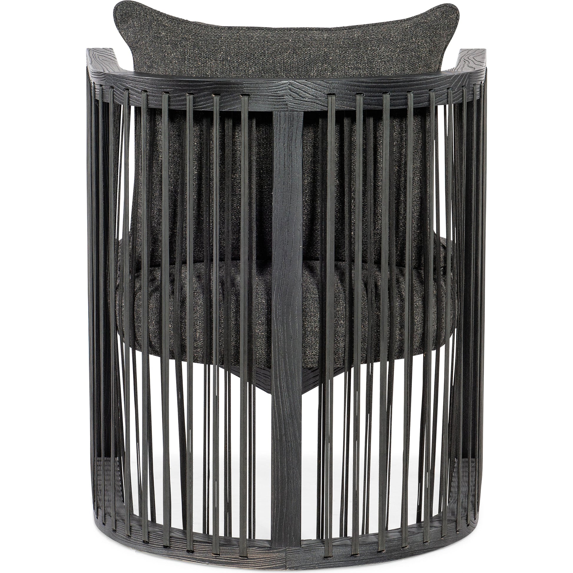 Wilde Club Chair by Hooker Furniture in lovegood kohl and charred black. Made from fabric, leather strapping in a modern style.