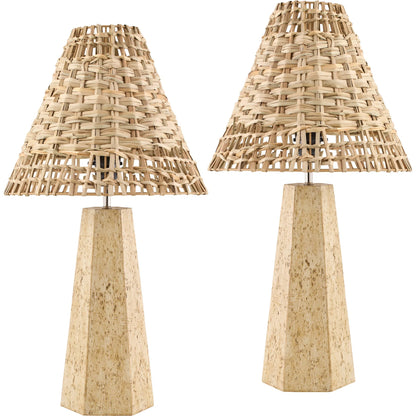 Iskut Accent Table Lamp 536683 (Set of 2) by Livabliss in stone washed. Made from travertine, rattan in a transitional style.