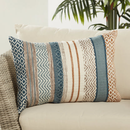 Isko ISK03 Indoor/Outdoor Pillow by Jaipur Living in blue, gold. Made from 100% polyester in a eclectic & global style.