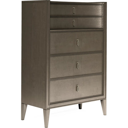 Cove Drawer Chest by A.R.T. Furniture in grey and mica. Made from rubberwood solids, primavera veneers, metal in a transitional style.