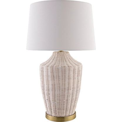 Isola Accent Table Lamp 556609 by Surya in wheat, translucent, white, metallic gold, metallic brass and platednaturalplated. Made from rattan, iron, linen in a transitional style.