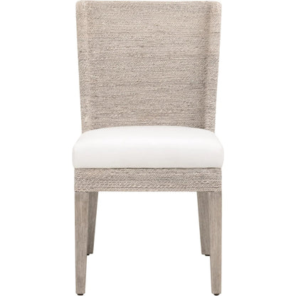 Isle Dining Chair (Set of 2) by Essentials For Living in white and white wash abaca rope, livesmart peyton pearl, natural gray mahogany. Made from solid mahogany wood, plywood in a transitional style.