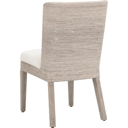 Isle Dining Chair (Set of 2) by Essentials For Living in white and white wash abaca rope, livesmart peyton pearl, natural gray mahogany. Made from solid mahogany wood, plywood in a transitional style.