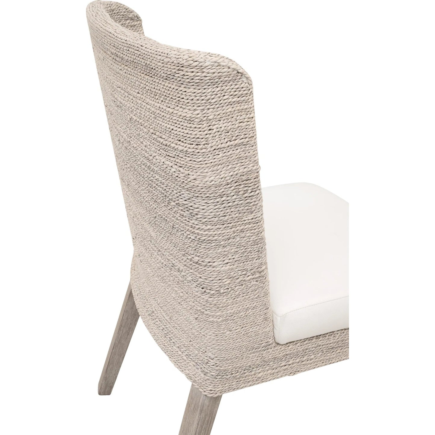 006 SI-2544374 | Closeup | Isle Dining Chair (Set of 2) by Essentials For Living in white and white wash abaca rope, livesmart peyton pearl, natural gray mahogany. Made from solid mahogany wood, plywood in a transitional style.