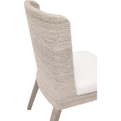 Isle Dining Chair (Set of 2) by Essentials For Living in white and white wash abaca rope, livesmart peyton pearl, natural gray mahogany. Made from solid mahogany wood, plywood in a transitional style.