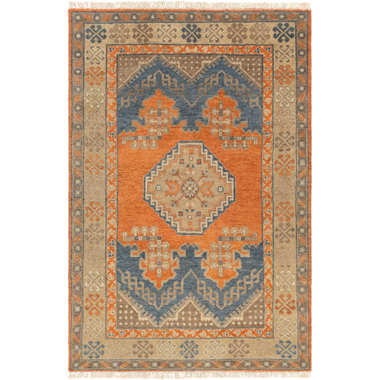 Isparta Rug - 25930 by Surya in brown, dusty sage, tan, burnt orange, dark blue. Made from 100% wool in a unique style.