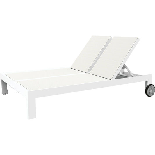 Newport Outdoor Adjustable Double Sling Chaise by Sunset West in frost. Made from aluminum in a modern style.