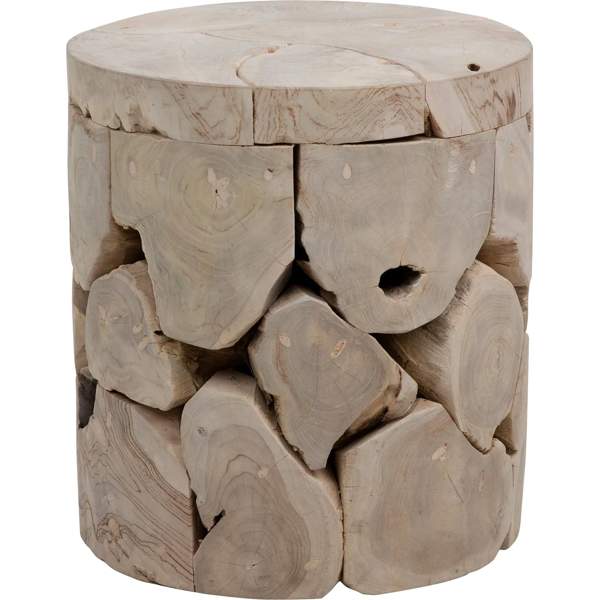 Scarlett Reclaimed Teak End Table by Arch & Plane in white, grey, brown and bleached teak finish. Made from teak wood in a modern style.