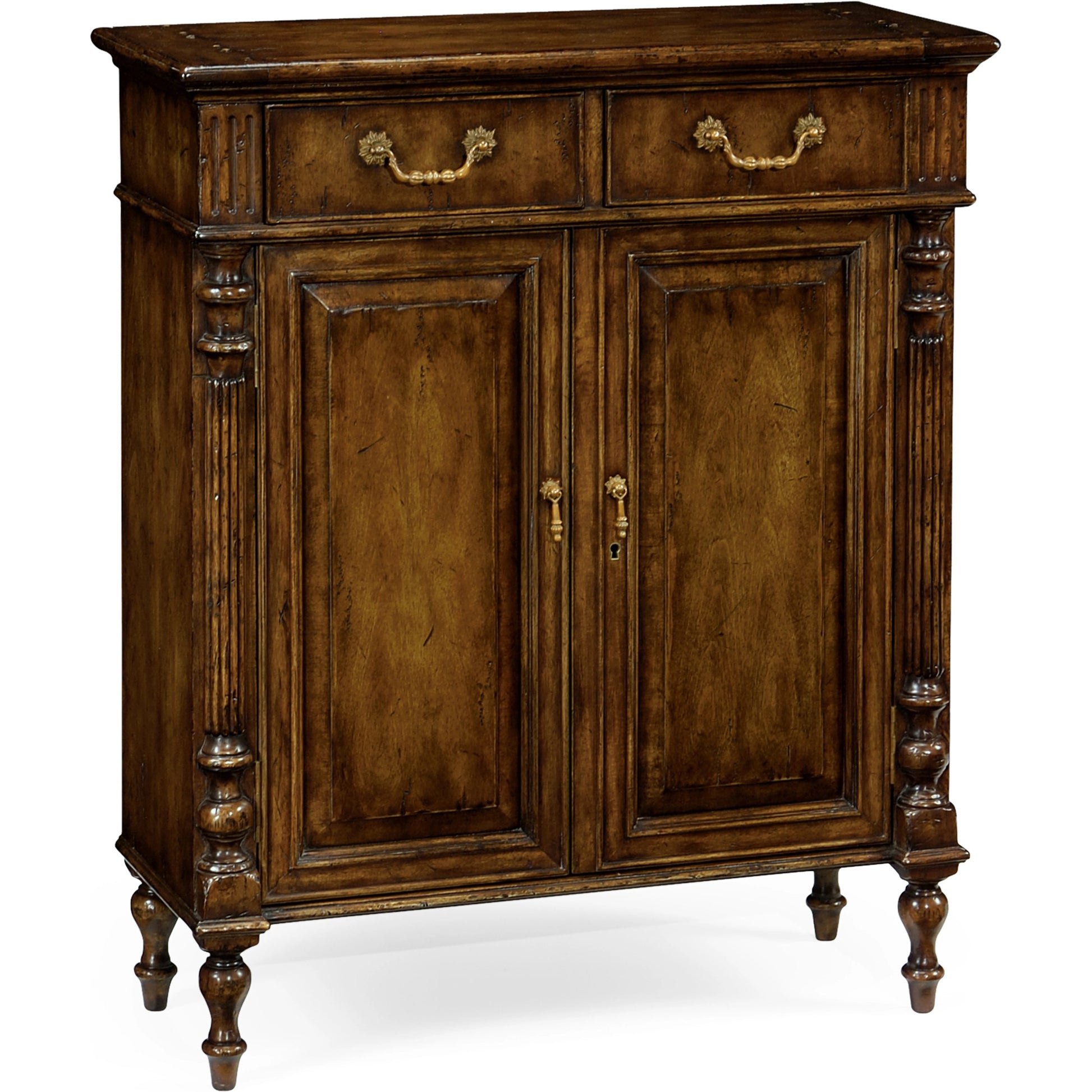 La Rochelle Narrow Cabinet with Cupboard by Jonathan Charles in brown and medium walnut. Made from acacia in a traditional style.
