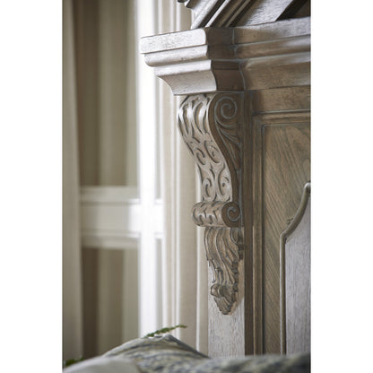 Arch Salvage Chambers Panel Bed by A.R.T. Furniture in brown and parch. Made from parrawood solids, cathedral elm veneers in a cottage & farmhouse style.