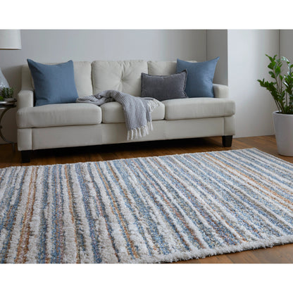 Mynka Transitional Stripes Rug - 39IEF by Feizy in ivory, blue, orange. Made from polyester in a unique style.