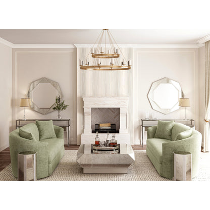 Mezzanine Spot Table by A.R.T. Furniture in dove gray. Made from parawood, poplar solids, mirror in a modern style.