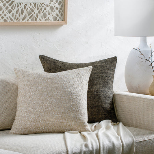 Itzel Pillow - 481875 by Surya in beige, ivory, sand. Made from front: 43% cotton, 24% linen, 33% polyester, back: 43% cotton in a modern style.