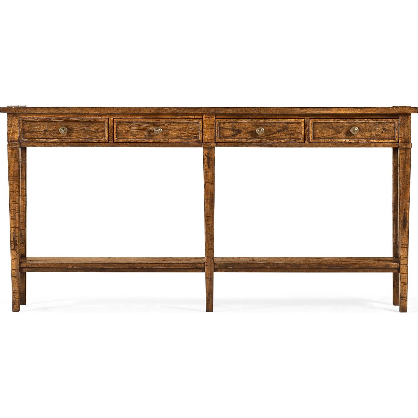005 SR-846260 | Additional Silo | Casual Accents Country Walnut 4 Drawer Console Table by Jonathan Charles in brown and country farmhouse walnut. Made from acacia in a traditional style.