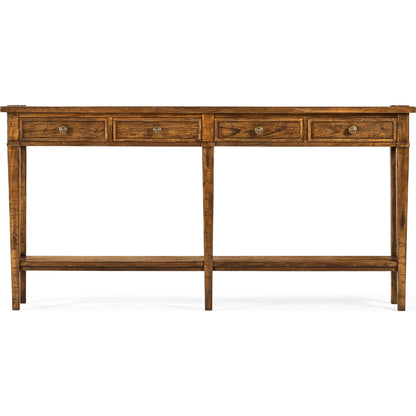 Casual Accents Country Walnut 4 Drawer Console Table by Jonathan Charles in brown and country farmhouse walnut. Made from acacia in a traditional style.