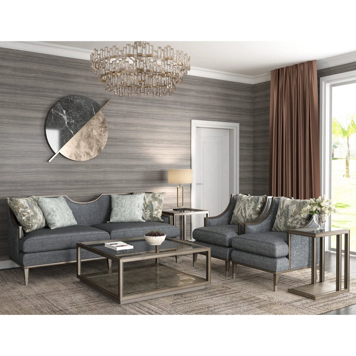 005 SI-2334427 | Lifestyle | Cove Accent Table by A.R.T. Furniture in grey and mica. Made from rubberwood solids, primavera veneer, glass, cork in a modern style.
