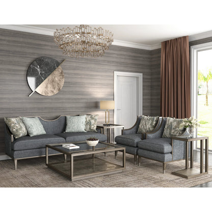 Cove Accent Table by A.R.T. Furniture in grey and mica. Made from rubberwood solids, primavera veneer, glass, cork in a modern style.