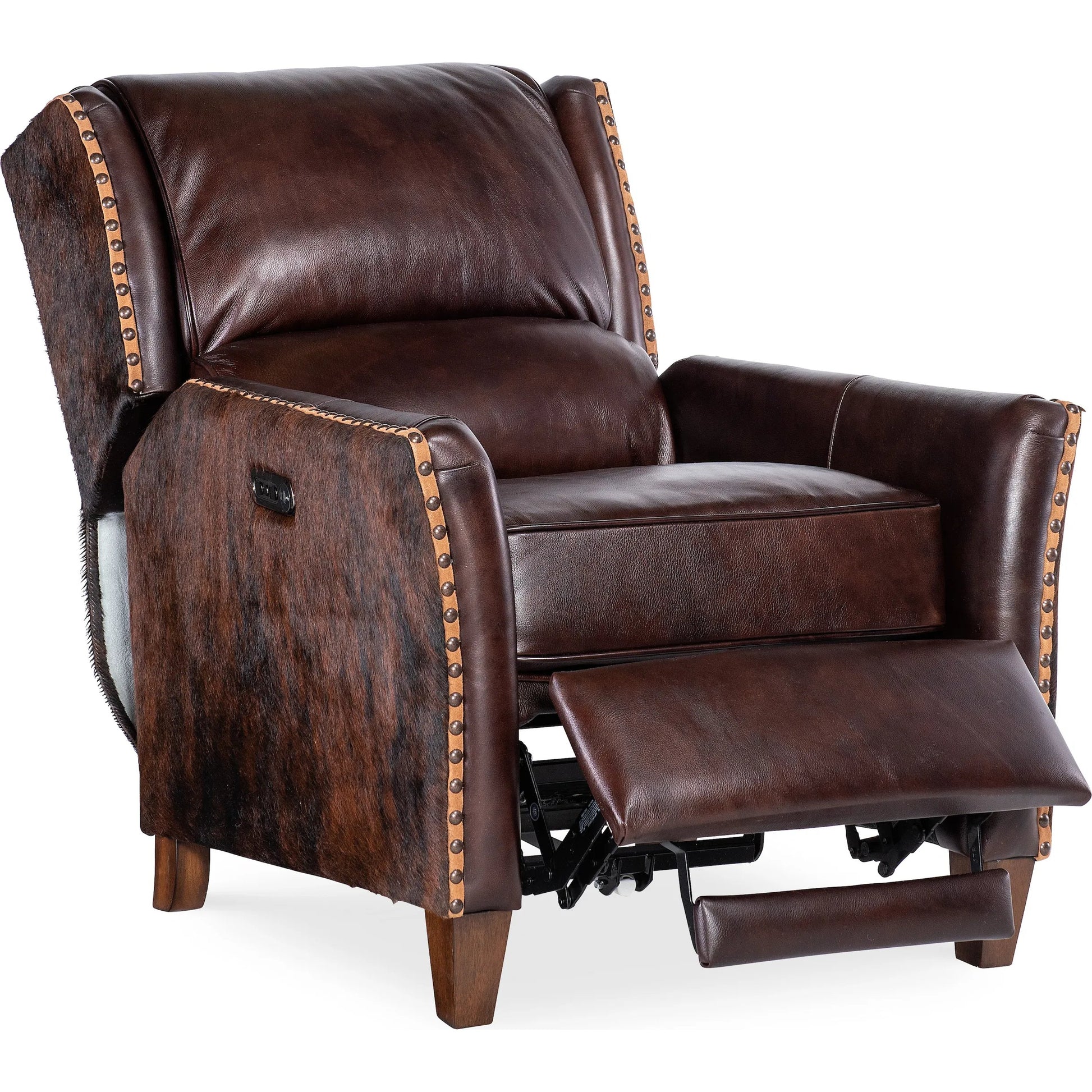 Livingston Power Recliner with Power Headrest by Hooker Furniture in brown and dark wood. Made from unique in a traditional style.
