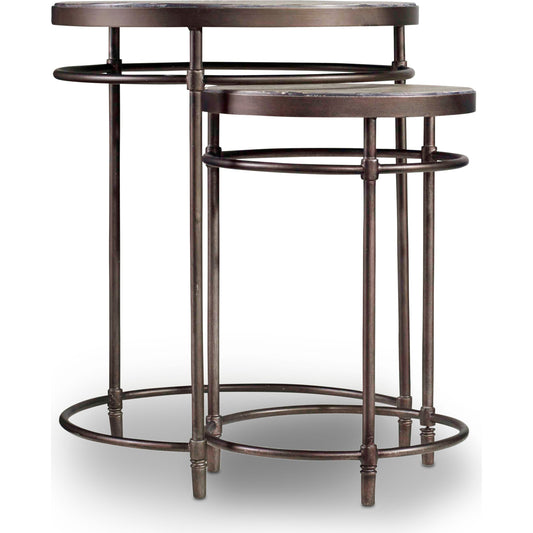 Saint Armand Nest of Tables by Hooker Furniture in light acacia, antique bronze. Made from acacia solids with metal tubing, metal sheet in a modern style.