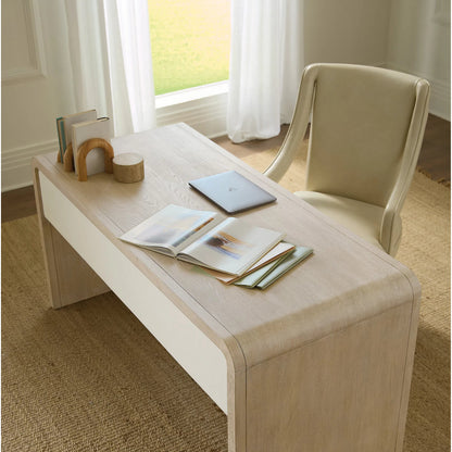 Brixton Writing Desk by Hooker Furniture in light wood and pebble hue. Made from elm veneers in a transitional style.