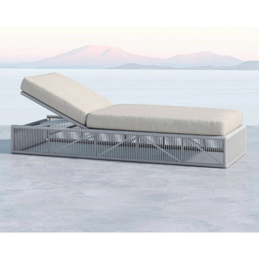 Miami Outdoor Adjustable Chaise by Sunset West in frost. Made from olefin rope in a coastal style.