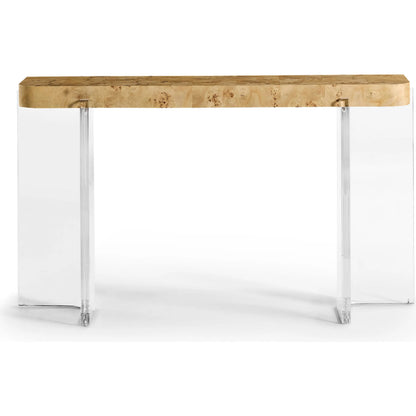 Veil Console Table by Jonathan Charles in natural mappa burl. Made from mappa burl in a modern style.