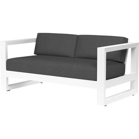 Newport Outdoor Loveseat by Sunset West in whites/creams/beiges. Made from aluminum in a modern style.