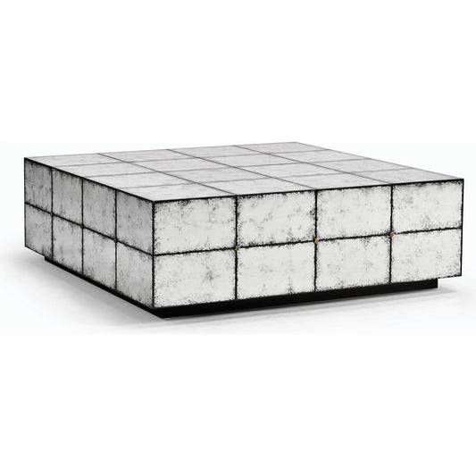 001 SI-2186355 | Primary Silo | Luna Square Cocktail Table by Jonathan Charles in silver and eglomise. Made from hardwood solids, glass, brass in a modern style.