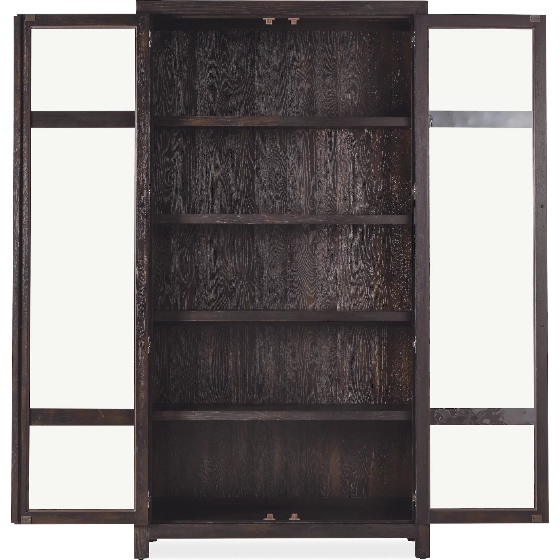 Driftwood Display Cabinet by Hooker Furniture. Made from oak solids, oak veneers, seeded glass, fabric, 100% polyester in a transitional style.
