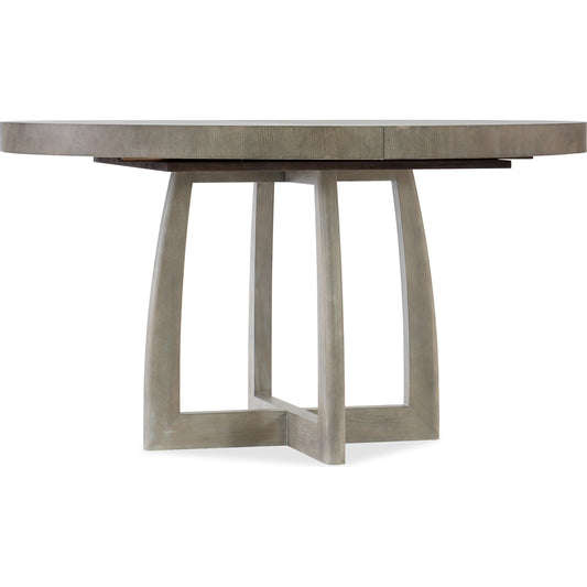 Affinity Round Pedestal Dining Table by Hooker Furniture in grays. Made from oak veneers in a eclectic & global style.