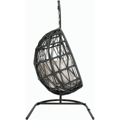 Milano Outdoor Hanging Chair by Sunset West in slate. Made from olefin rope in a coastal style.