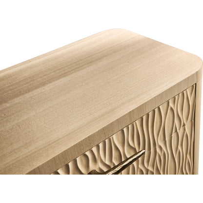 Undercurrent Dresser by Jonathan Charles in beige and natural dyed koto. Made from koto veneer, oak, oak veneer, fabric, stainless steel, sycamore solid wood in a transitional style.