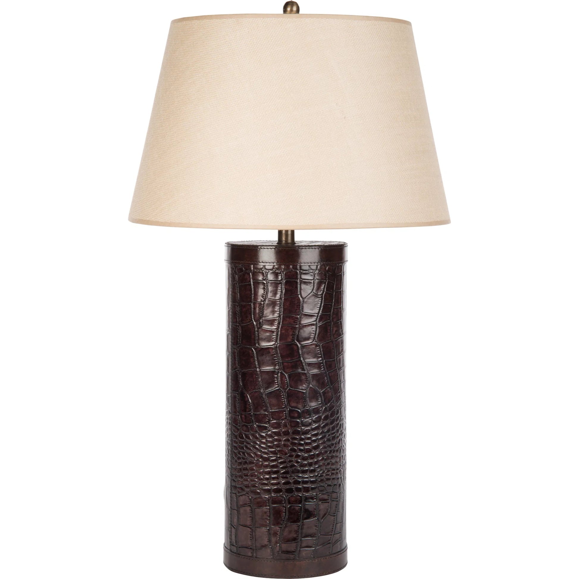 Davidoff Lamp by Bradburn Home in dark brown. Made from linen, leather in a traditional style.