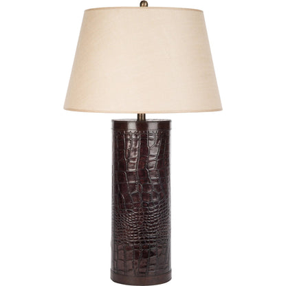 Davidoff Lamp by Bradburn Home in dark brown. Made from linen, leather in a traditional style.