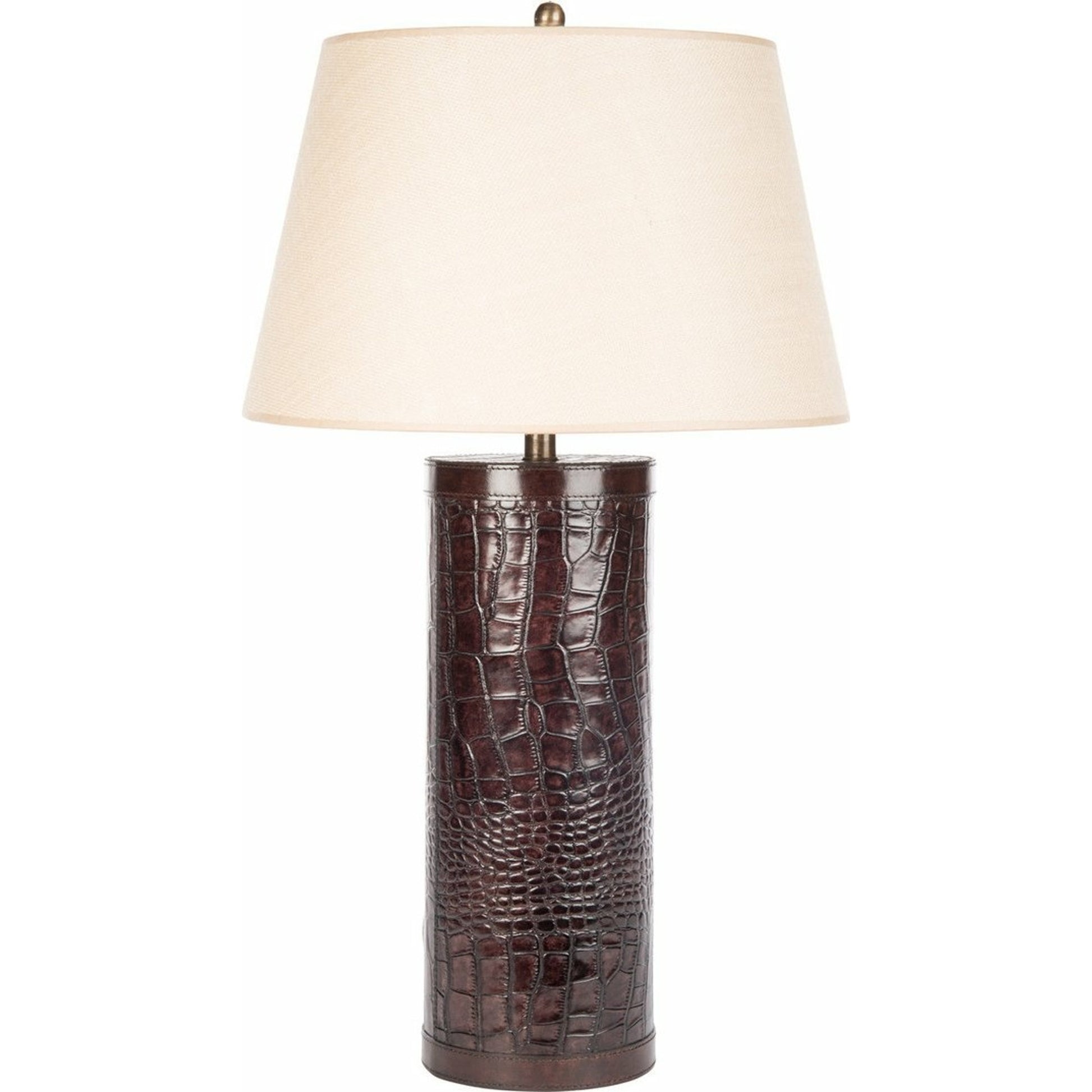 Davidoff Lamp by Bradburn Home in dark brown. Made from linen, leather in a traditional style.