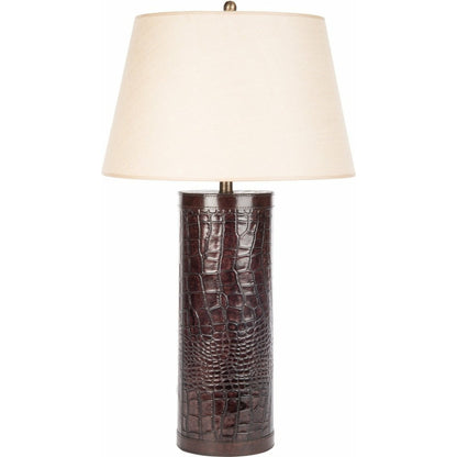 Davidoff Lamp by Bradburn Home in dark brown. Made from linen, leather in a traditional style.