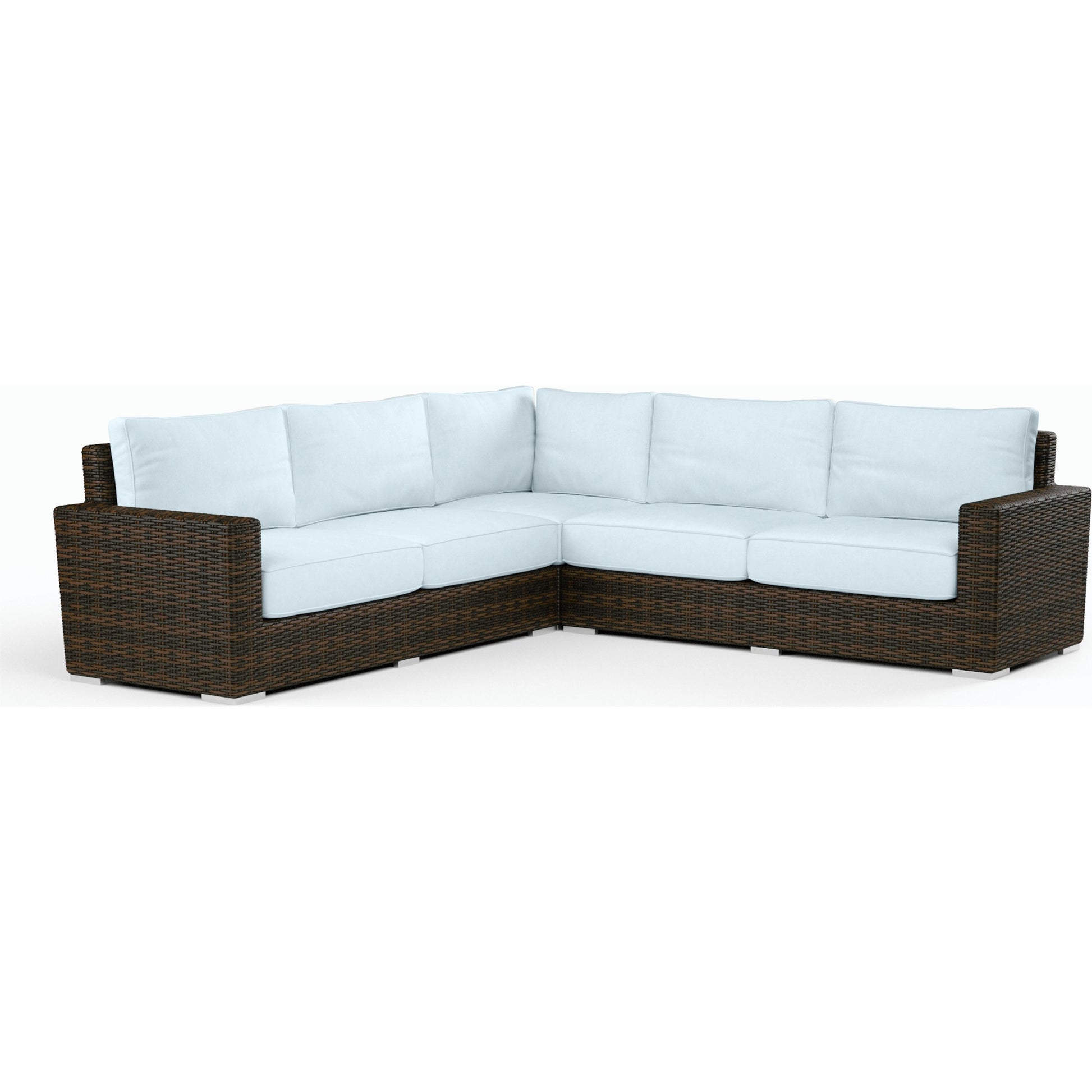 Montecito Outdoor Sectional by Sunset West in cognac. Made from resin wicker in a modern style.