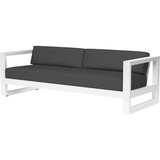 Newport Outdoor Sofa by Sunset West in whites/creams/beiges. Made from aluminum in a modern style.