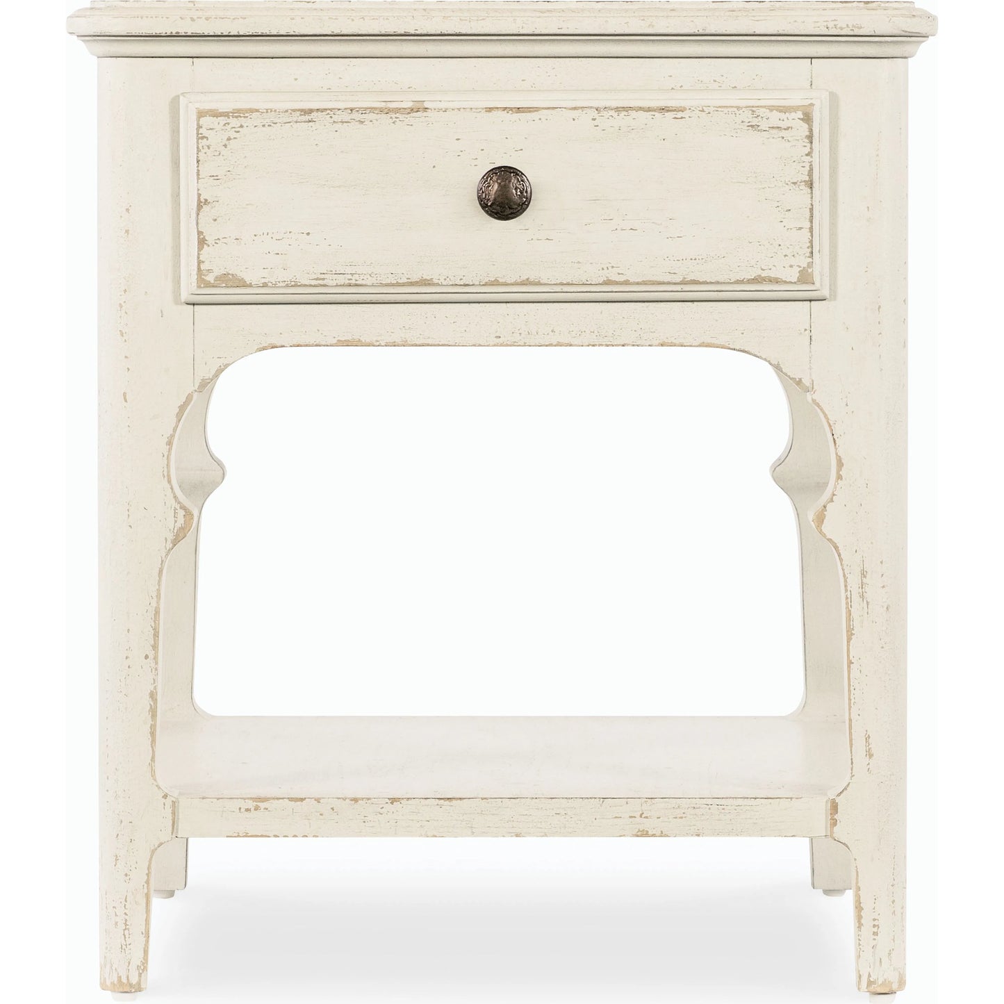 002 SI-2185780 | Additional Silo | Americana End Table by Hooker Furniture in worn white. Made from oak veneers with solid-wood edge top in a cottage & farmhouse style.